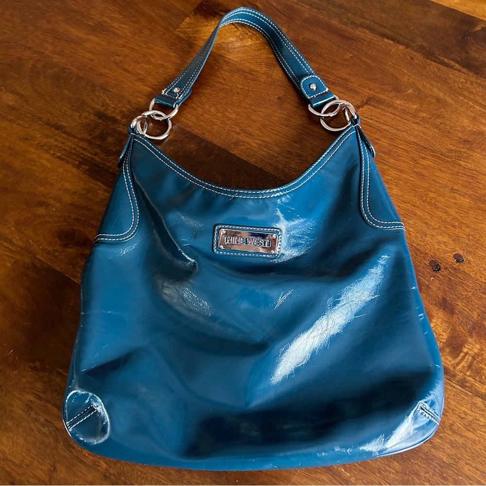 Nine West Blue Faux Leather Silver Hardware Purse / Bag